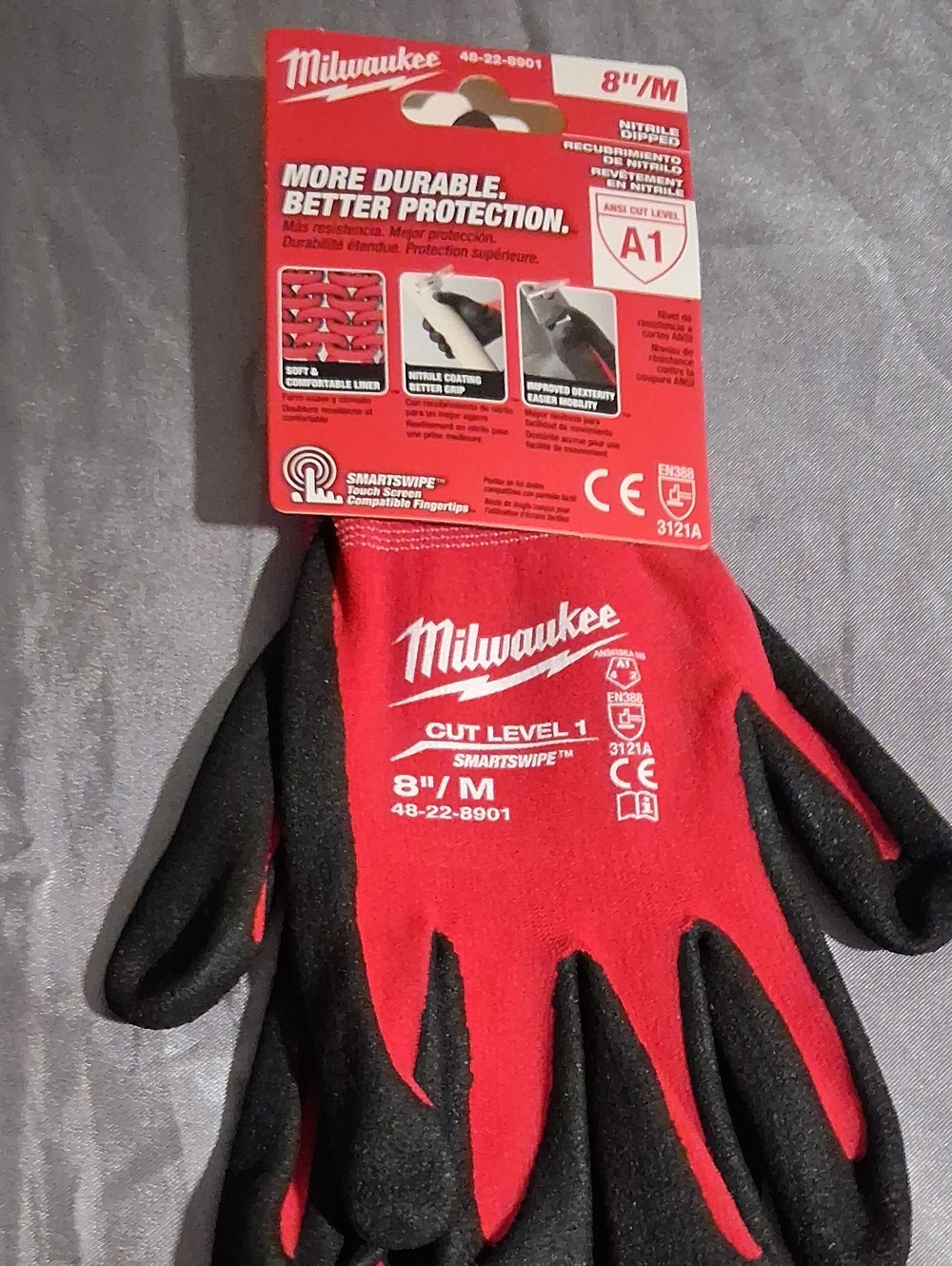 Milwaukee Men’s Cut Level 1 Red & Black Work Gloves - 8"/M